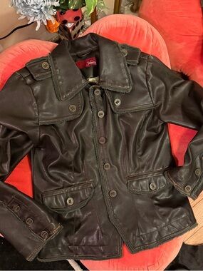 Vintage Vanity Women's Brown Faux Leather Military Jacket